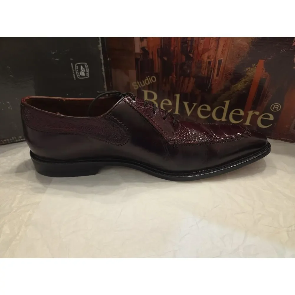Belvedere Genuine Men Ostrich Leg DINO Burgundy Dress Shoes Size US9.5